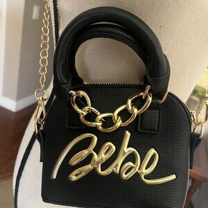 Bebe Black Mini Handle  Bag with Gold Accents